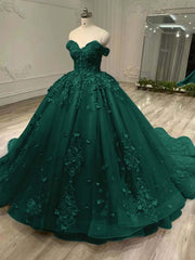 Tulle Off the Shoulder Long Prom Dress with Appliques