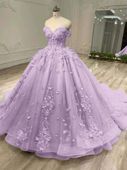 Tulle Off the Shoulder Long Prom Dress with Appliques