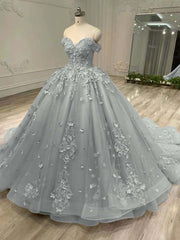 Tulle Off the Shoulder Long Prom Dress with Appliques