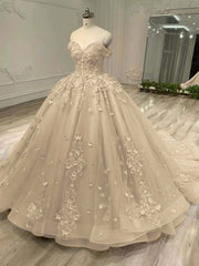 Tulle Off the Shoulder Long Prom Dress with Appliques