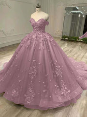 Tulle Off the Shoulder Long Prom Dress with Appliques