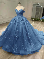 Tulle Off the Shoulder Long Prom Dress with Appliques
