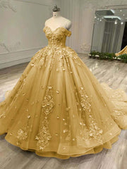 Tulle Off the Shoulder Long Prom Dress with Appliques