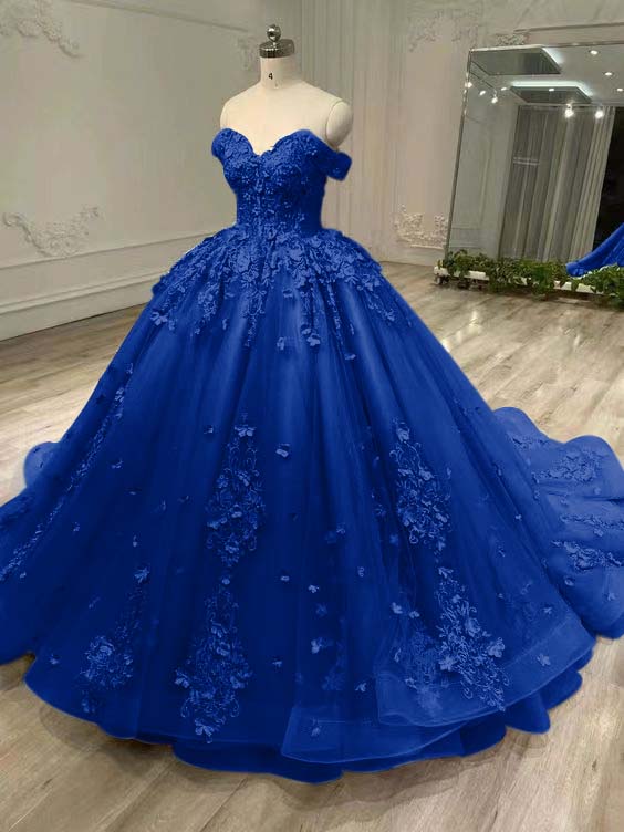 Tulle Off the Shoulder Long Prom Dress with Appliques