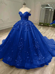 Tulle Off the Shoulder Long Prom Dress with Appliques