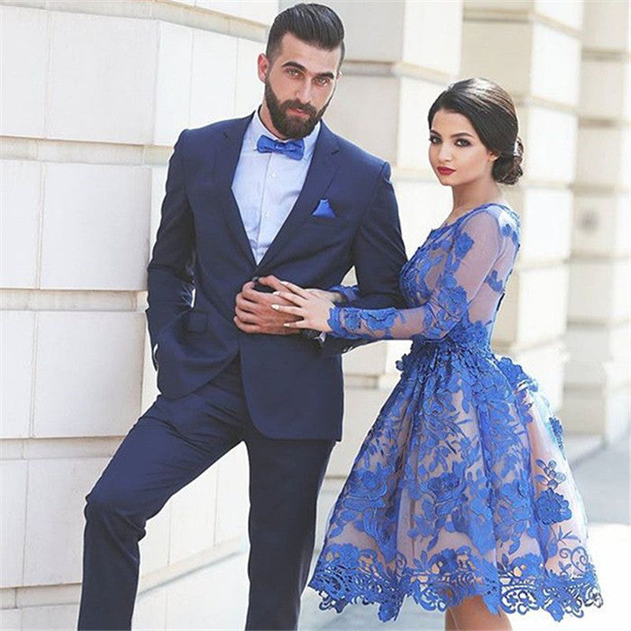 Two-Piece Dark Navy Formal Business Prom Suit with Notched Lapel for Party
