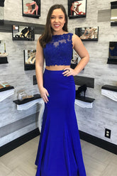Two Piece Mermaid Royal Blue Long Prom Dress