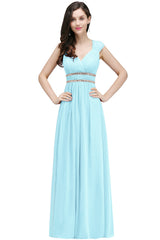 V Neck A Line Off The Shoulder Chiffon Long Bridesmaid Dress