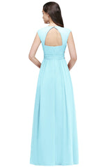 V Neck A Line Off The Shoulder Chiffon Long Bridesmaid Dress