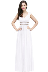 V Neck A Line Off The Shoulder Chiffon Long Bridesmaid Dress