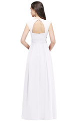 V Neck A Line Off The Shoulder Chiffon Long Bridesmaid Dress