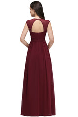 V Neck A Line Off The Shoulder Chiffon Long Bridesmaid Dress
