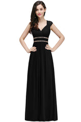 V Neck A Line Off The Shoulder Chiffon Long Bridesmaid Dress