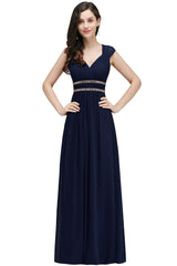 V Neck A Line Off The Shoulder Chiffon Long Bridesmaid Dress