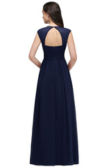 V Neck A Line Off The Shoulder Chiffon Long Bridesmaid Dress