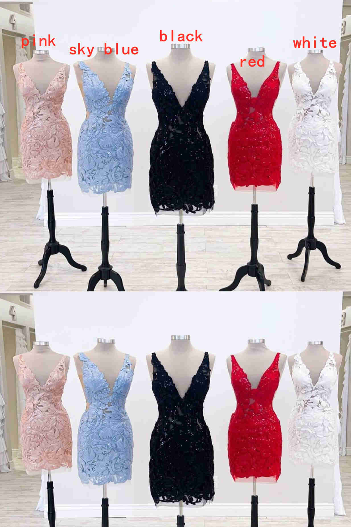 V-Neck Black Sequined Mini Homecoming Dress