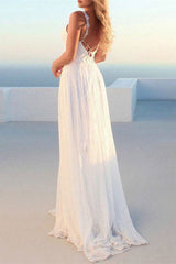 V-Neck Lace Beach Wedding Dress