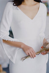V-Neck Long Sleeve Slit Wedding Dress