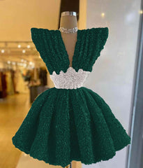 V Neck A-Line Short Prom Dress with Sequins Pleated