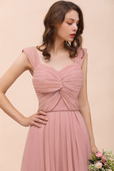 Vintage Mauve Chiffon Straps Ruffle Affordable Bridesmaid Dress-Babyonlines