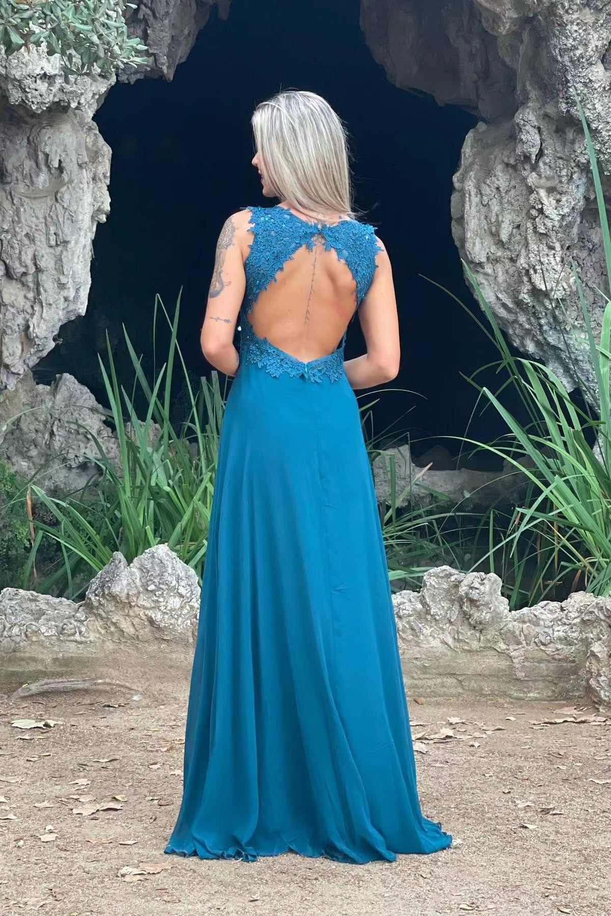 Vintage Red V-Neck Long Prom Dress with Split