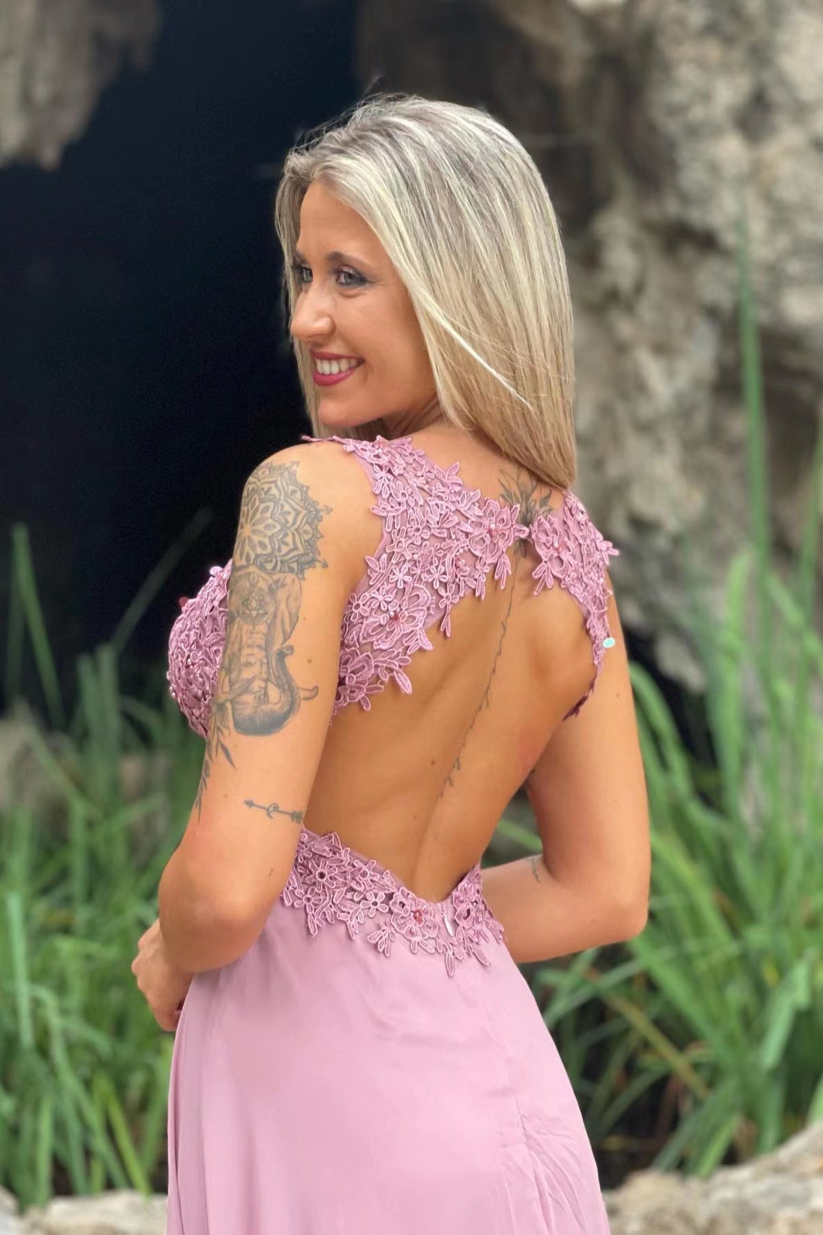 Vintage Red V-Neck Long Prom Dress with Split