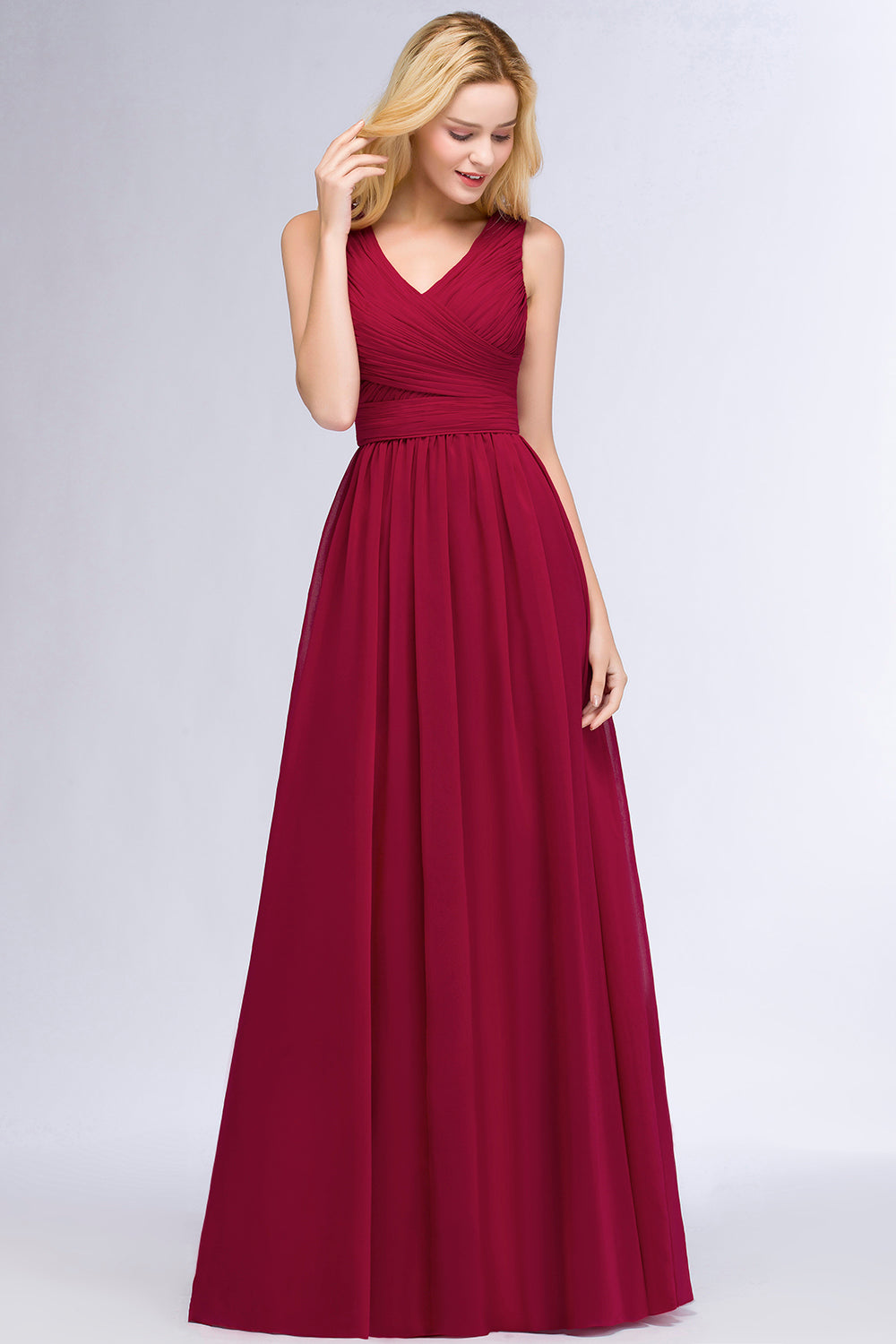 Vintage Sleeveless Pleated Burgundy Chiffon Bridesmaid Dresses Affordable-Babyonlines