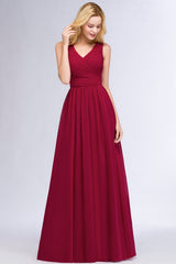 Vintage Sleeveless Pleated Burgundy Chiffon Bridesmaid Dresses Affordable-Babyonlines