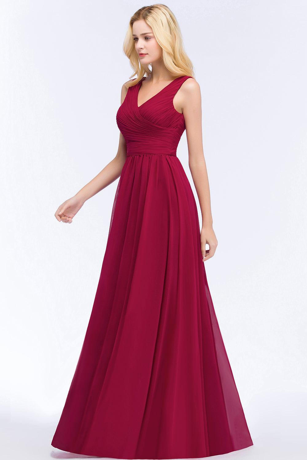 Vintage Sleeveless Pleated Burgundy Chiffon Bridesmaid Dresses Affordable-Babyonlines
