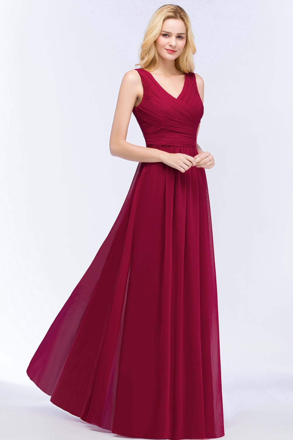 Vintage Sleeveless Pleated Burgundy Chiffon Bridesmaid Dresses Affordable-Babyonlines