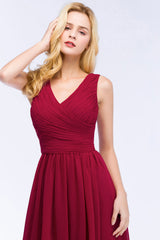 Vintage Sleeveless Pleated Burgundy Chiffon Bridesmaid Dresses Affordable-Babyonlines