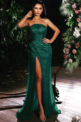 Violet Strapless Mermaid Prom Dress with Sequins, Beading and Split