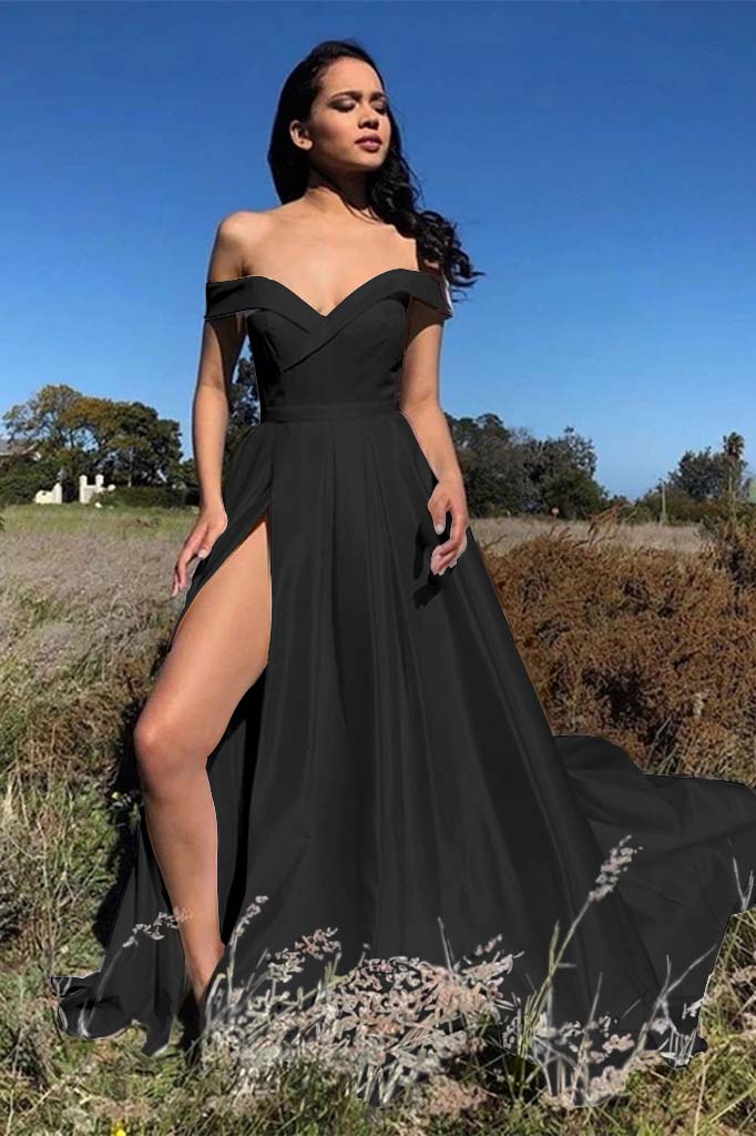 White Chic Off the Shoulder Strapless Prom Dress with Front Split