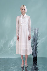 Babyonlines White Long Sleeves High Neck A-line Long Dresses