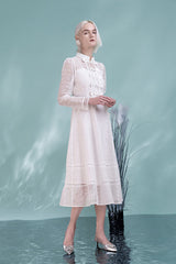Babyonlines White Long Sleeves High Neck A-line Long Dresses