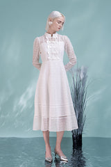 Babyonlines White Long Sleeves High Neck A-line Long Dresses
