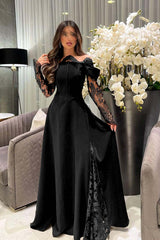 White Off the Shoulder Long Sleeve Prom Dress with Appliques