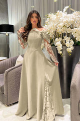 White Off the Shoulder Long Sleeve Prom Dress with Appliques