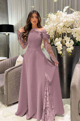 White Off the Shoulder Long Sleeve Prom Dress with Appliques