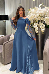 White Off the Shoulder Long Sleeve Prom Dress with Appliques