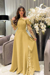 White Off the Shoulder Long Sleeve Prom Dress with Appliques
