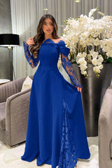 White Off the Shoulder Long Sleeve Prom Dress with Appliques