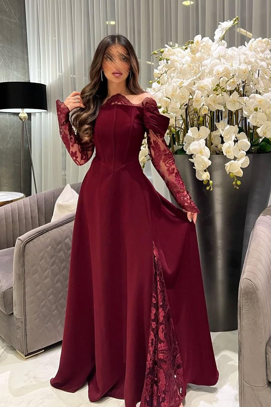 White Off the Shoulder Long Sleeve Prom Dress with Appliques
