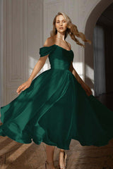 White Off the Shoulder Long Prom Dress with Pleated Details