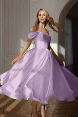 White Off the Shoulder Long Prom Dress with Pleated Details