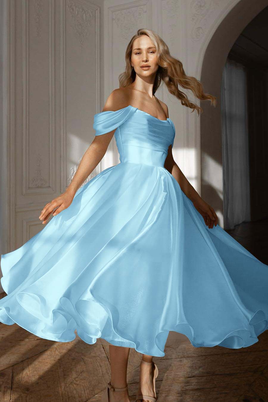White Off the Shoulder Long Prom Dress with Pleated Details