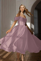 White Off the Shoulder Long Prom Dress with Pleated Details