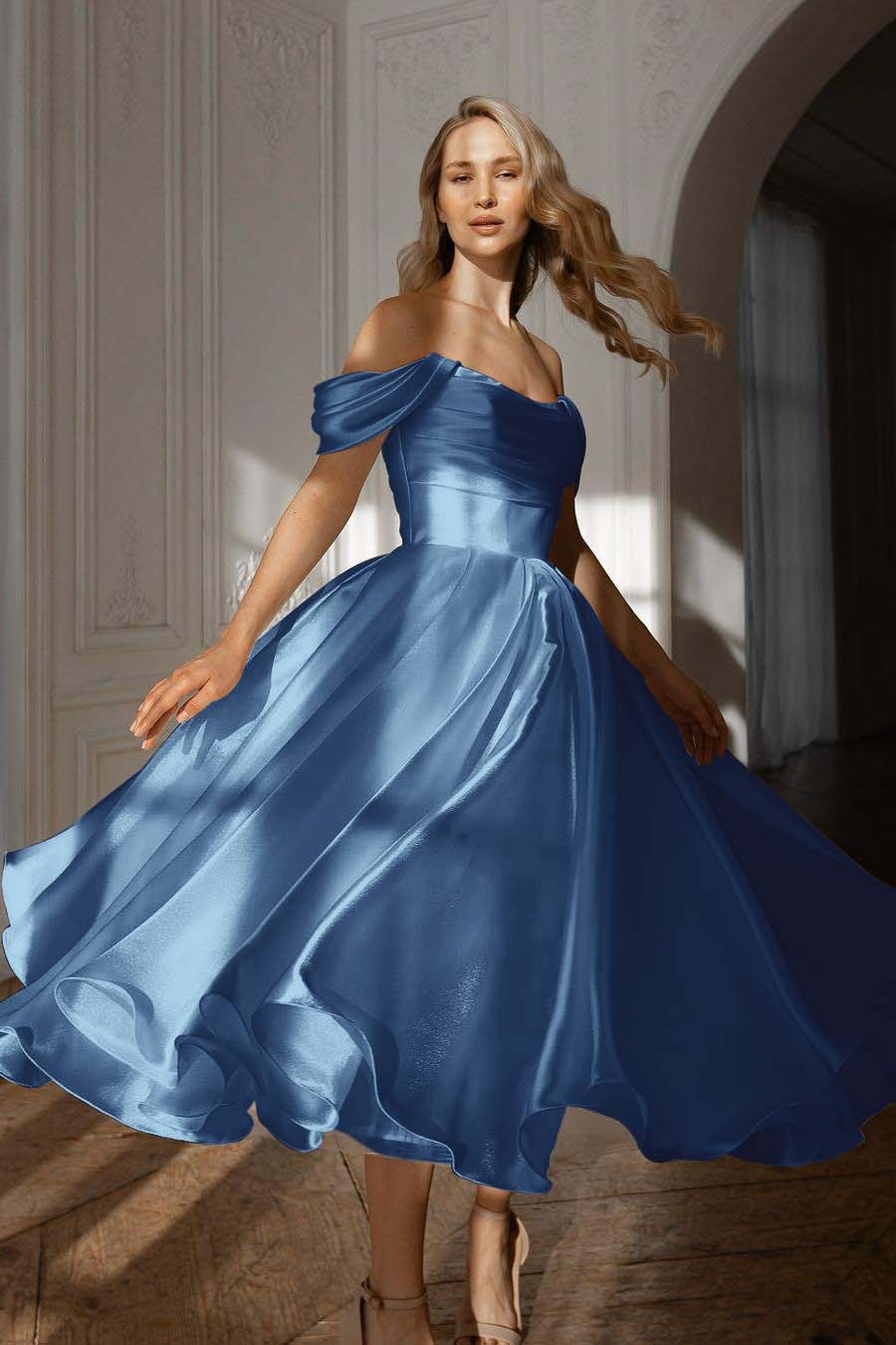 White Off the Shoulder Long Prom Dress with Pleated Details
