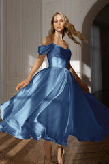 White Off the Shoulder Long Prom Dress with Pleated Details