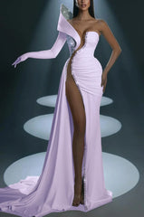 One Shoulder Mermaid Long Prom Dress with Split Gloves